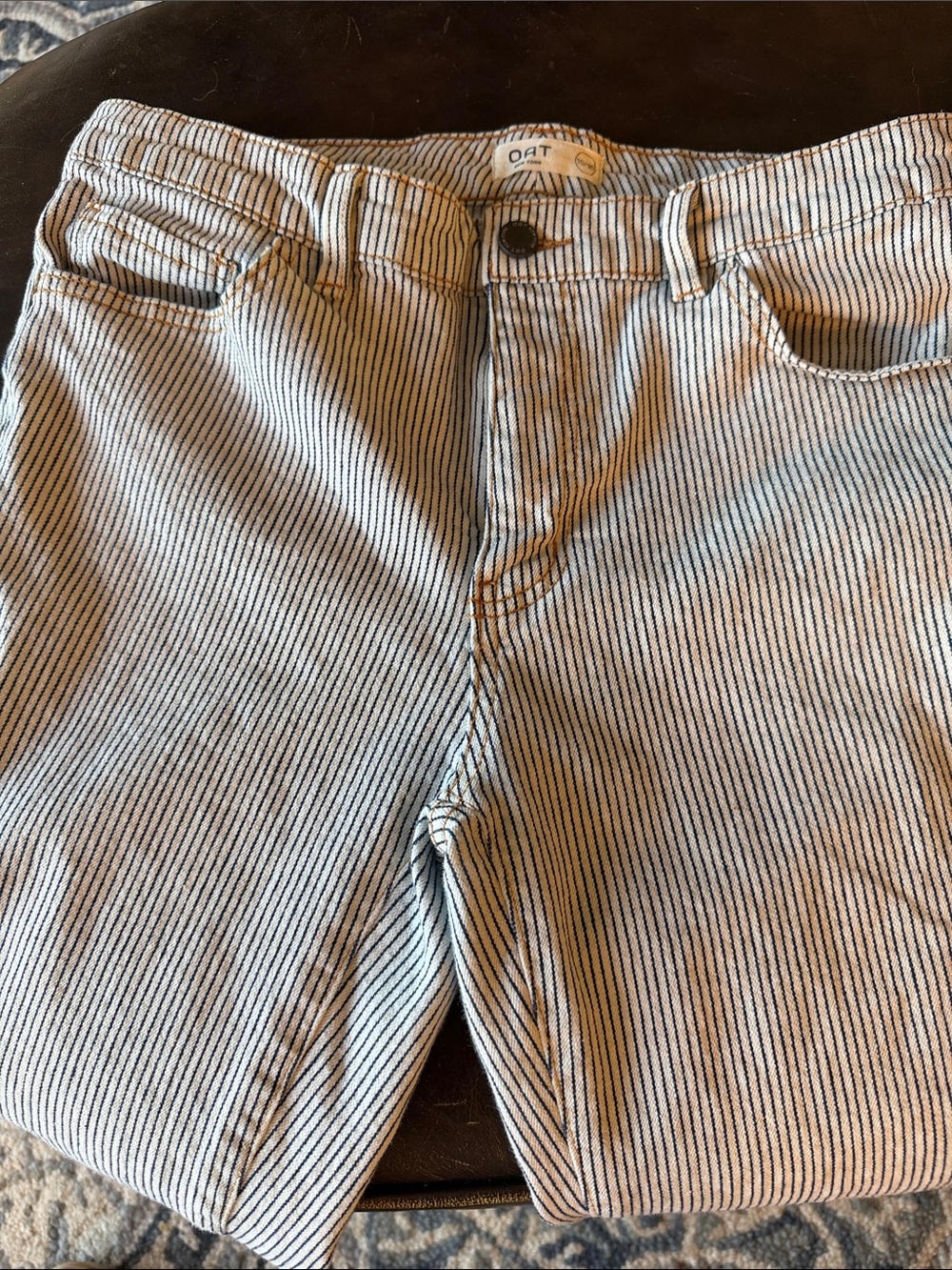 Oat New York Navy and White Striped Denim Jeans